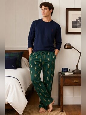 Polo Ralph Lauren Polo Bear Pajama Pants – Green All-Over Bear Print – S/P